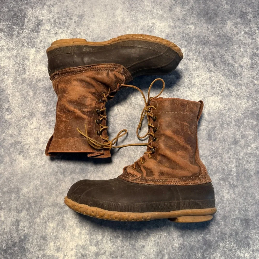Vintage 70s LL Bean Maine Hunting Boots Mens 9 Brown Leather Duck TM Script Tag